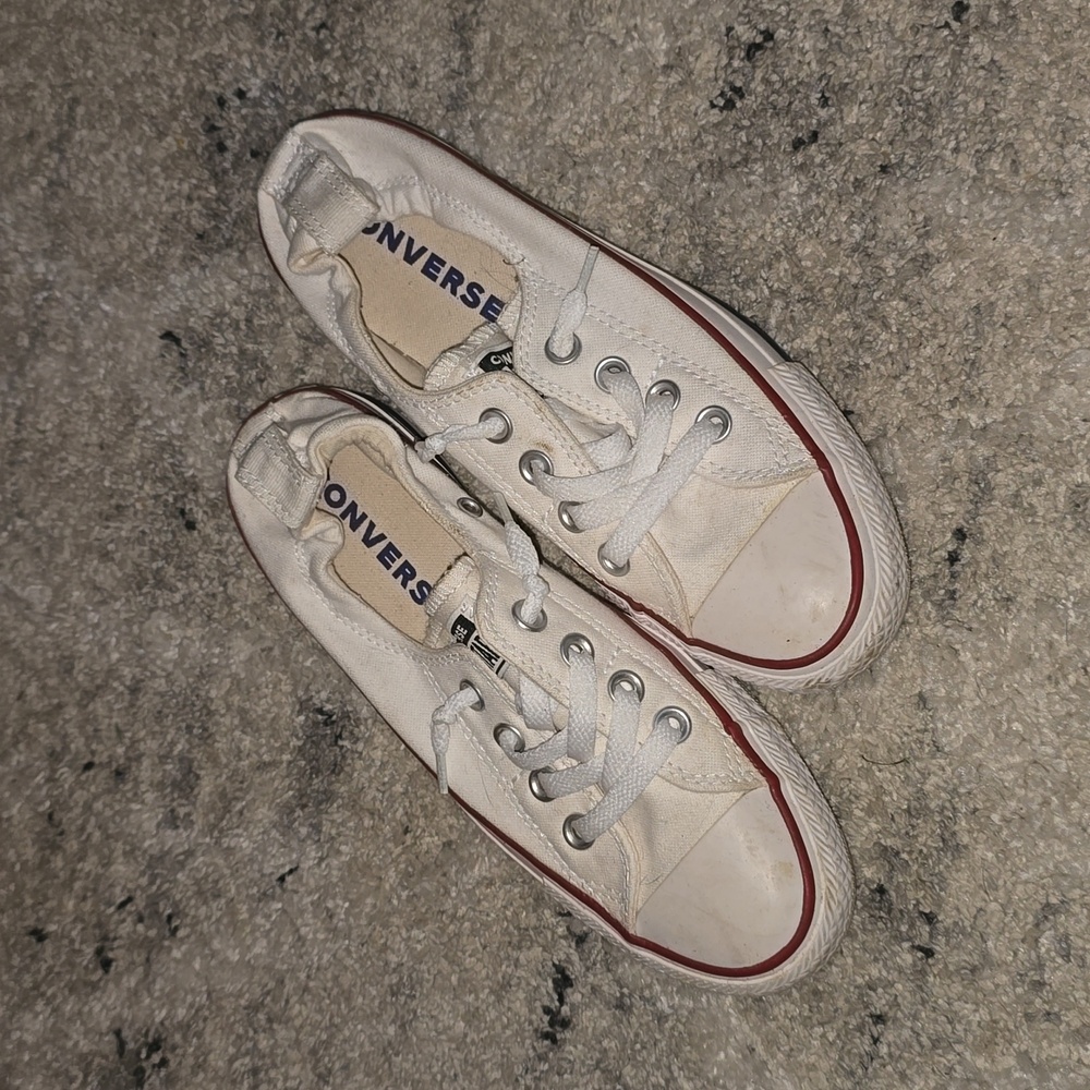 Converse White Shoreline with Red Trim